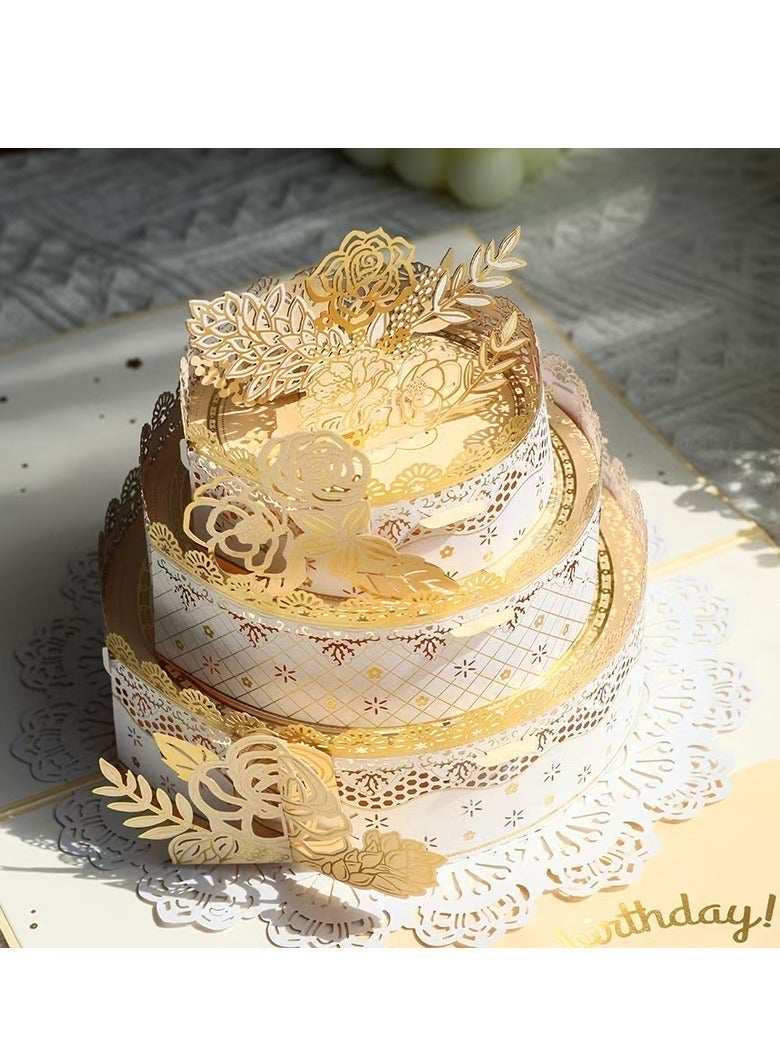 Fuwddy 3D Pop Up Happy Birthday Greeting Card with Envelope - Premium Happy Birthday Card for Women Men Kids, Elegant Gold Embossing Design, Unique Gift for Mom Dad Wife Husband - Image 2